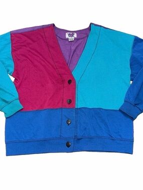 Vintage 62 East Medium Patchwork Cardigan 90s Fashion Retro Color Block Casual
